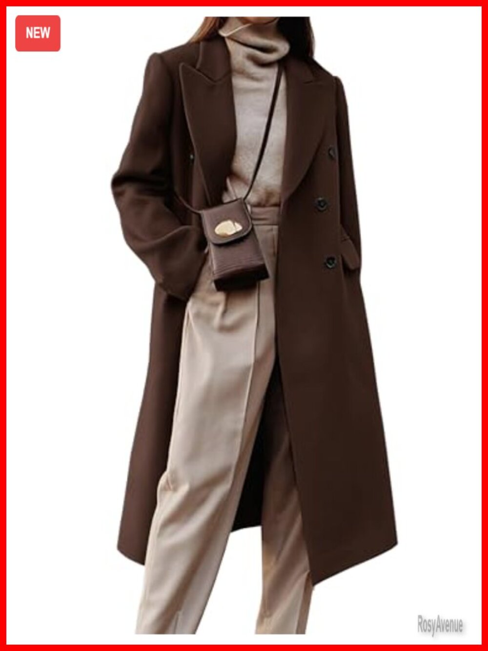 Womens Long Wool Blend Double Breasted Trench Pea Coat